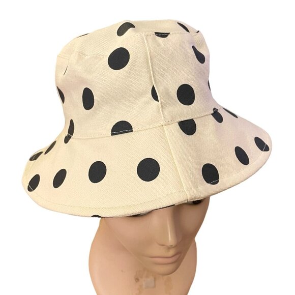 Bon Voyage Kid Size Polka Dot Bucket Hat Cotton Canvas Sunhat Beach Summer Pool - Picture 3 of 9